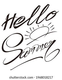Hello Summer Lettering,black,white,freehand,for T-Shirt,painting wood,Screen bord,gopyprint,Book,Line Art