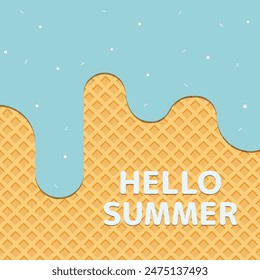 Hello Summer letters in Ice cream pattern cream and waffle texture vector illustration. Hello Summer Popsicles or ICE Pop - Summer Season Vector illustration.