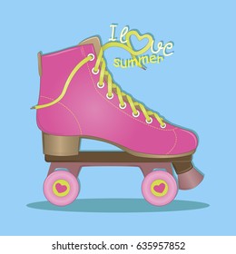 Hello summer. I like summer. Vector illustration. Pink rollers. Roller skating. Summer time.