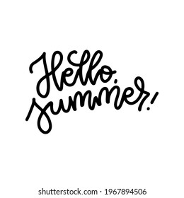 Hello Summer linear creative typography. Digital lettering balck on white poster. Vector line hand drawn design.