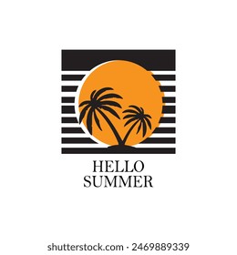 Hello summer logo background holiday poster vacation hello summer 