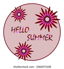 Hello summer logo with geometric flowers. Vector Illustration.