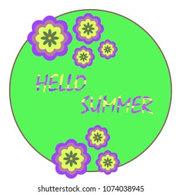 Hello summer logo with geometric flowers. Vector Illustration.