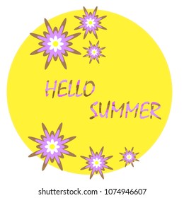 Hello summer logo with geometric flowers. Vector Illustration.