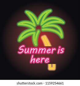 hello summer logo with neon sign effect. vector illustration
