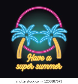 hello summer logo with neon sign effect. vector illustration
