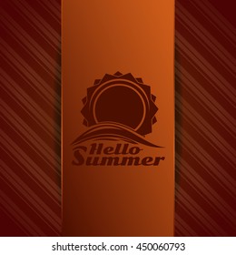 Hello Summer logo. Sun over sea waves. Sunrise over the sea. Vector illustration