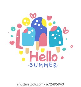Hello Summer logo template colorful hand drawn vector Illustration