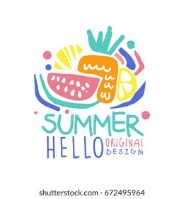 Hello Summer logo template original design colorful hand drawn vector Illustration