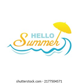 Hello Summer logo vector design illustration. Beach and simple ocean wave flat design vector. Abstract creative logo summer season
