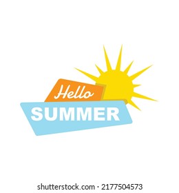 Hello Summer logo vector design illustration. Beach and simple ocean wave flat design vector. Abstract creative logo summer season