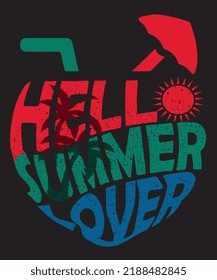 hello summer lover' Ocean side stylish t-shirt and apparel trendy design with palm trees silhouettes, typography, print, vector illustration. Global swatches.