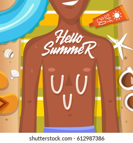 Hello summer! The man in cartoon style – Stock Illustration.