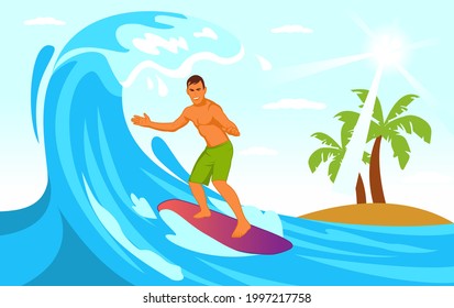 Hello summer men surfing on the sea