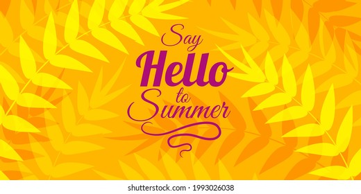 Hello Summer Message Banner Design Template for seasonal posts, cards, promo, etc. Yellow twigs background