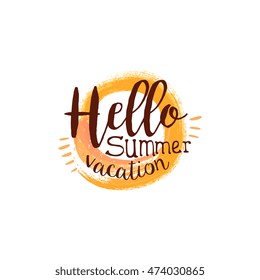 Hello Summer Message Watercolor Stylized Label With Sun