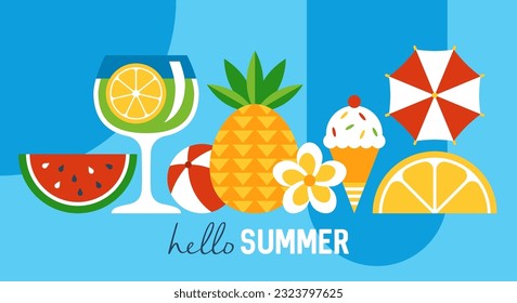 Hello summer minimal  geometrical banner design. Print  background for poster or greeting card