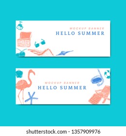 Hello summer mockup banners vector set