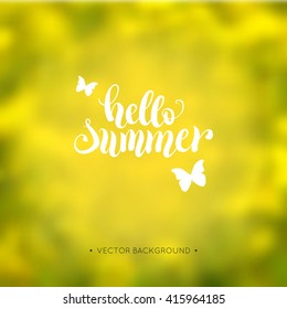Hello summer modern calligraphy. Hand lettering inspirational quote. Typography poster or card design template. Vector illustration 