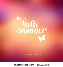 Hello summer modern calligraphy. Hand lettering inspirational quote. Typography poster or card design template. Vector illustration 
