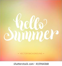 Hello summer modern calligraphy. Hand lettering inspirational quote. Typography poster or card design template. Vector illustration 