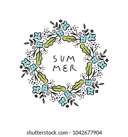 Hello Summer, modern hand drawn illustration Handwritten inscriptions for layout and template. Vector illustration