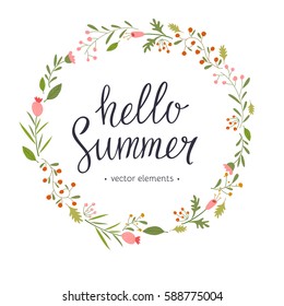 Hello Summer, modern hand drawn lettering. Handwritten inscriptions for layout and template. Vector illustration