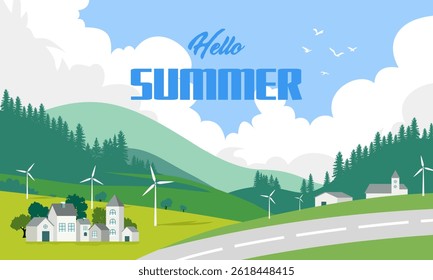 Hello summer natural concept design. Creative abstract shape background and plant colorful of summer season.