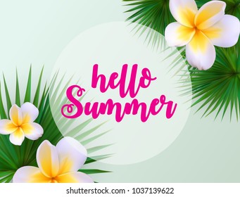 Hello Summer Natural Floral Background with Frame Vector Illustration EPS10
