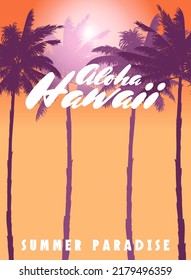Hello Summer night party background with palms, design template, flyer. Summertime poster