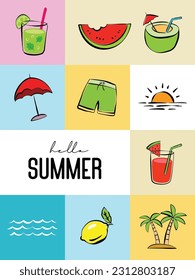 Hello summer with object element decoration background.