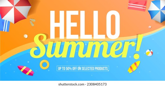 Hello Summer Offers Horizontal Banner Vector Illustration