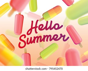 Hello Summer on the background of ice cream. Vector illustration