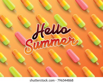 Hello Summer on the background of ice cream. Vector illustration