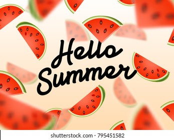 Hello Summer on the background of watermelon.