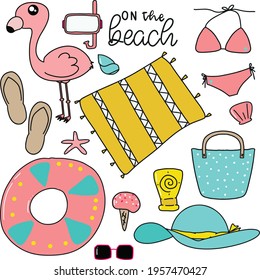 Hello summer on the beach collection set with theme pastel color