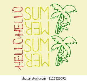 Hello Summer on color background. Hand drawn vector illustration.
