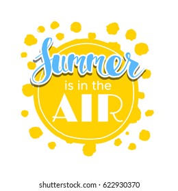 Hello Summer on color circle. Isolated Typographic Design Label. Season Holidays lettering for logo,Templates, invitation, greeting card, prints and posters. Enjoy The Beach party