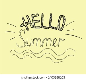 Hello Summer on creme background. hand drawn vector illustration. Lettering Hello Summer.