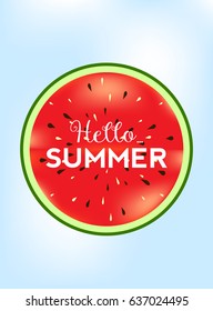 Hello summer on fresh red watermelon - vector illustrator