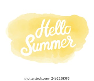 Hello Summer on watercolor. Summer Time logo Templates. Isolated Typographic Design Label. Summer Holidays lettering for invitation, greeting card, prints and posters. Vector illustration.