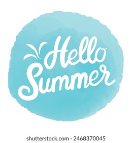 Hello Summer on watercolor. Summer Time logo Templates. Isolated Typographic Design Label. Summer Holidays lettering for invitation, greeting card, prints and posters. Vector illustration