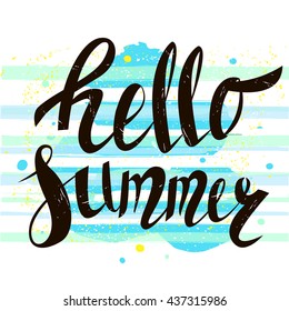 Hello summer on white background. Handwritten unique lettering. It can be used as a print on T-shirts and bags. Vector Illustration
