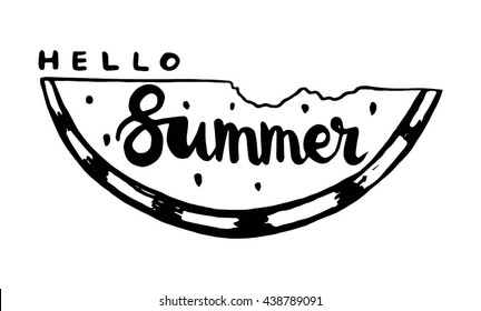 hello summer on white background Hand Lettered Quote. modern calligraphy