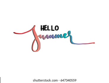 Hello Summer On white background. Hand Lettered Quote. Modern Calligraphy