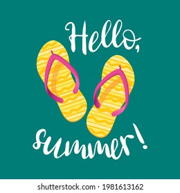 Hallo, Sommer mit orangefarbenen Flip Flops