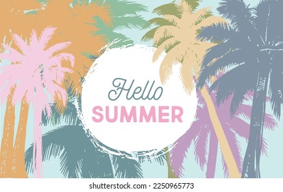 Hello Summer, Palm hand drawn illustrations, vector.