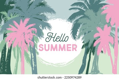 Hello Summer, Palm hand drawn illustrations, vector.