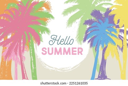 Hello Summer, Palm hand drawn illustrations, vector.