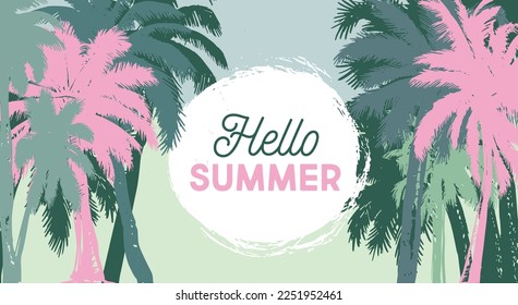 Hello Summer, Palm hand drawn illustrations, vector.	